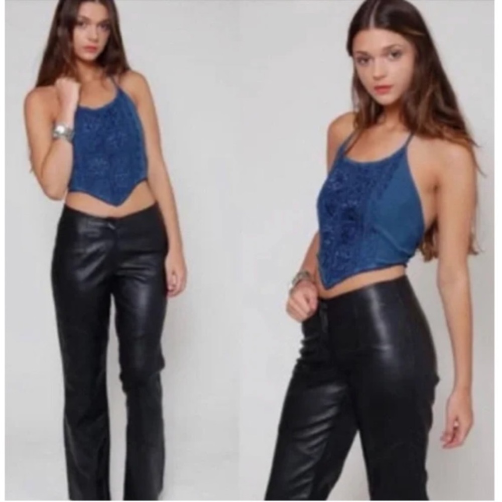 Vintage Pelle Studio Wilsons 100% Leather buttery black pants flare boot cut
